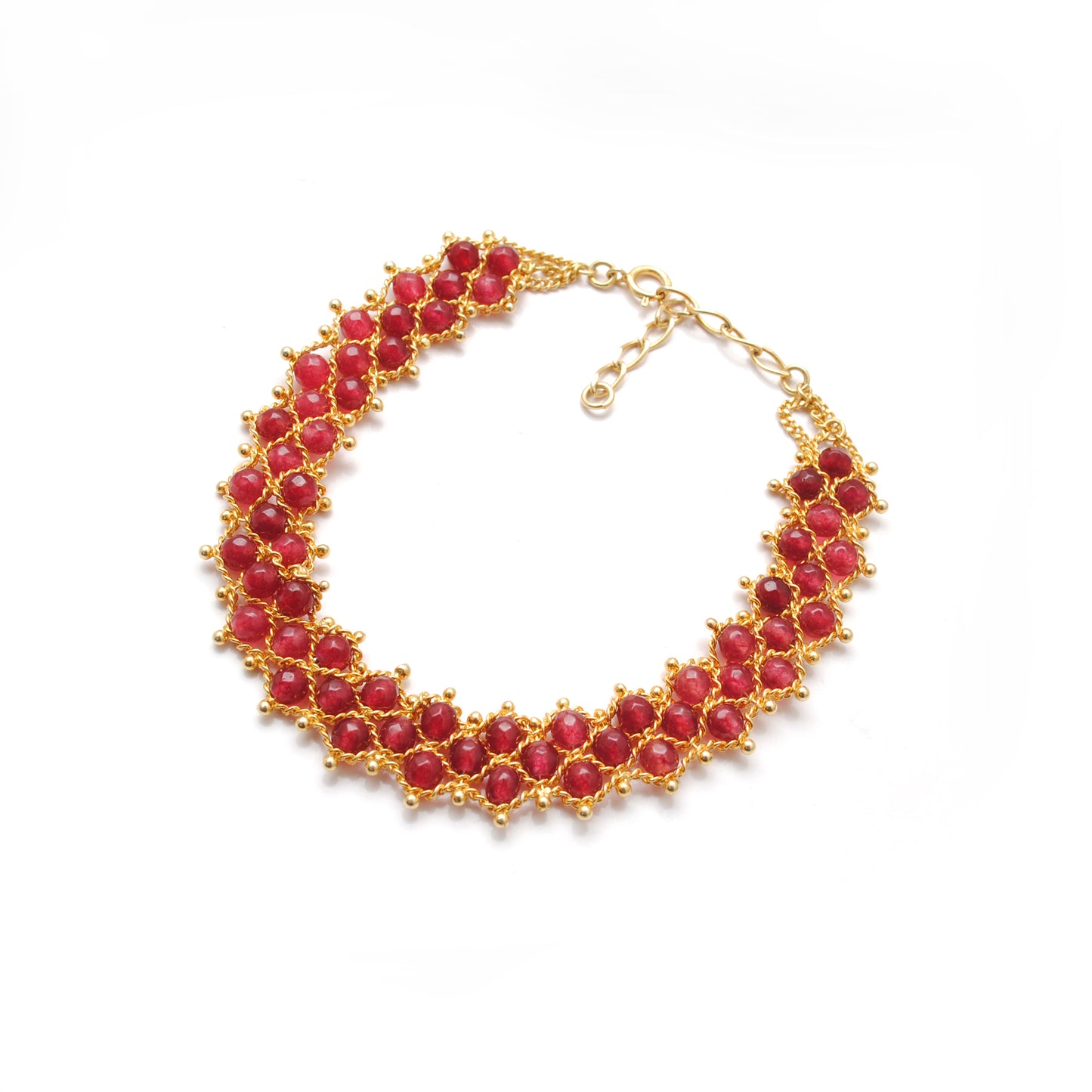 Handmade Ruby Beaded Victorian Bracelet - Close-Up Bead Detail