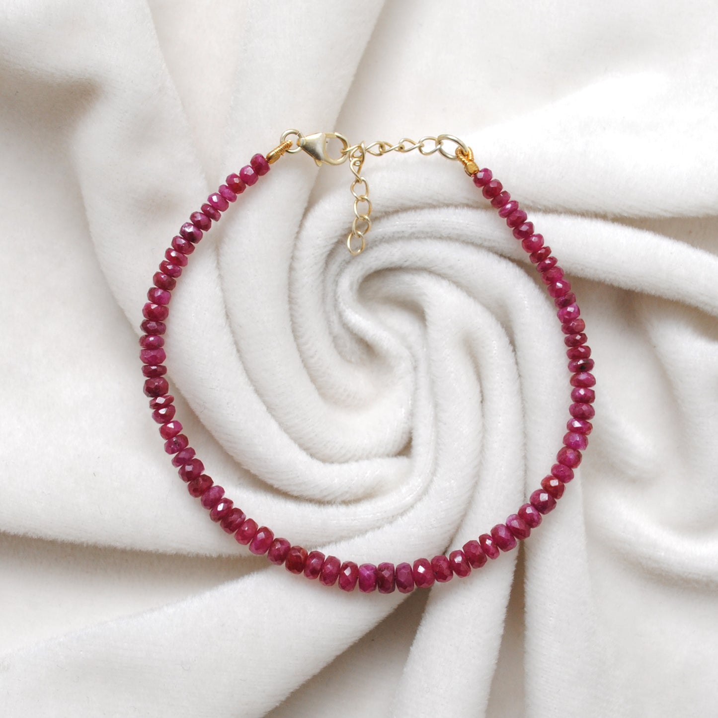 Handmade Ruby July Birthstone Beaded Bracelet - Close-Up Detail