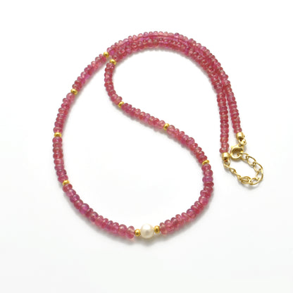Handmade Ruby Pearl Gold-Plated Necklace - Lifestyle Styled View Jaipur