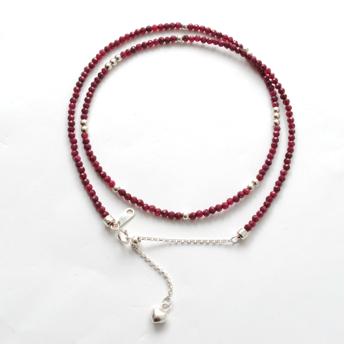 Handmade Ruby Rondelle Beaded Necklace - Close-Up 2mm Bead Detail