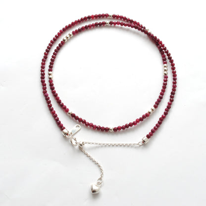 Handmade Ruby Rondelle Beaded Necklace - Close-Up 2mm Bead Detail