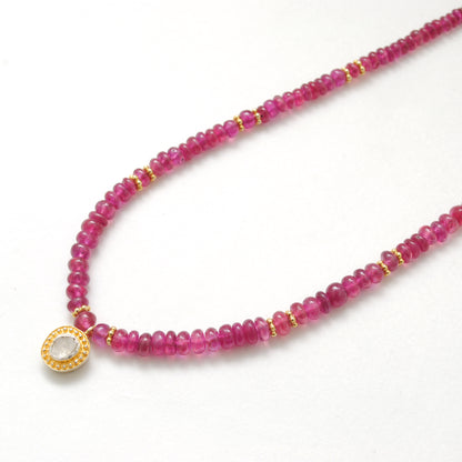 Handmade Ruby Rose Cut Diamond Pendant Necklace - Close-Up Detail