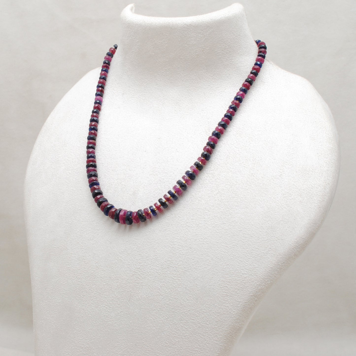 Handmade Ruby Sapphire Beaded Necklace - Close-Up Bead Detail