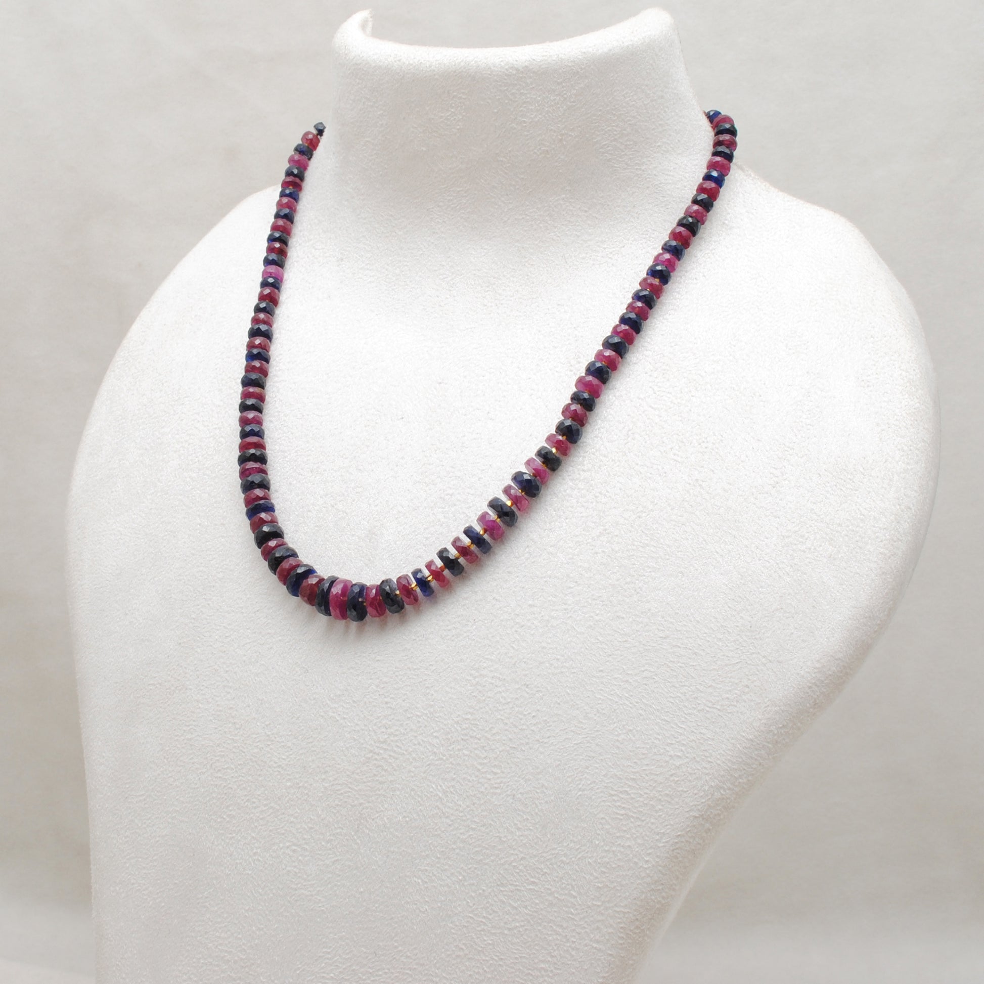 Handmade Ruby Sapphire Beaded Necklace - Close-Up Bead Detail