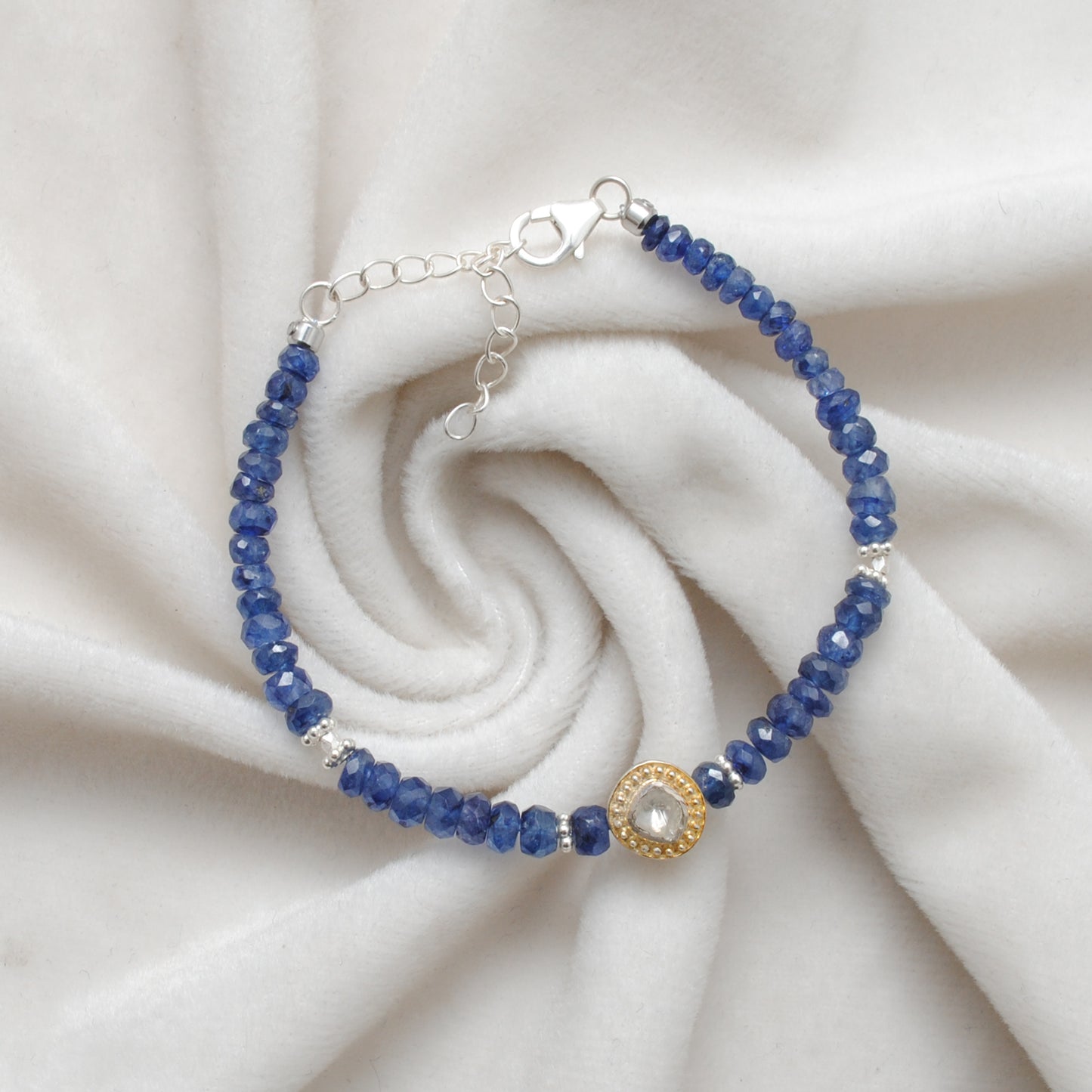 Handmade Sapphire Diamond Beaded Bracelet - Close-Up Bead Detail