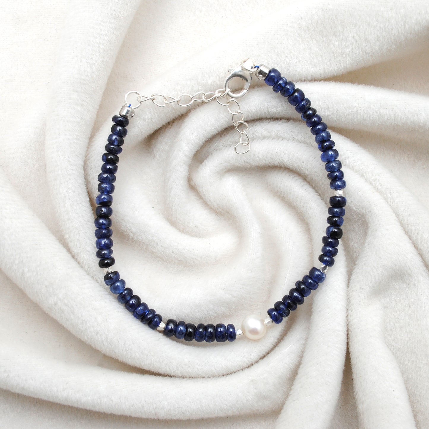 Handmade Sapphire Pearl Bracelet Gift for Her - Lifestyle View