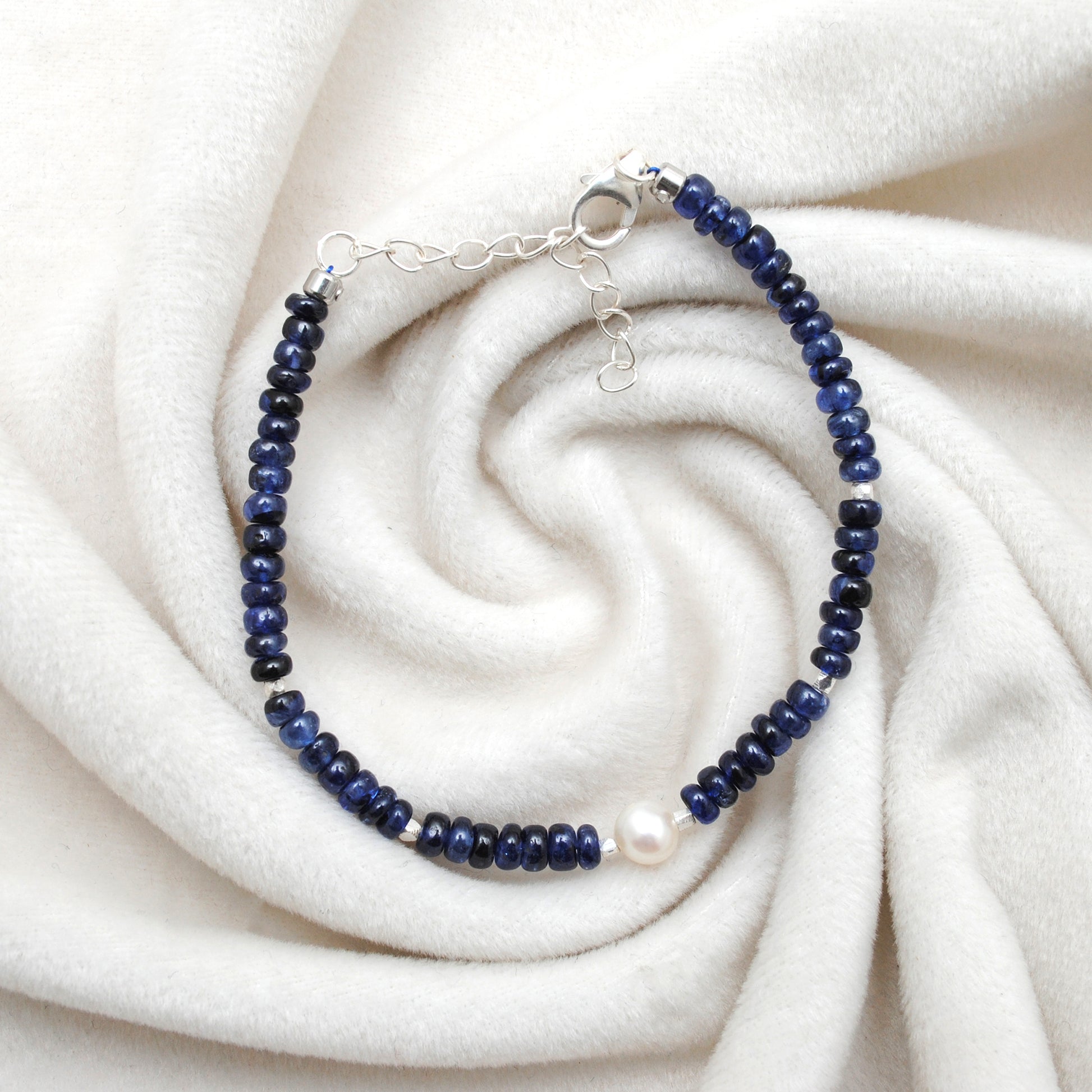 Handmade Sapphire Pearl Bracelet Gift for Her - Lifestyle View