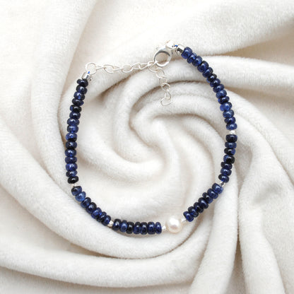 Handmade Sapphire Pearl Bracelet Gift for Her - Lifestyle View