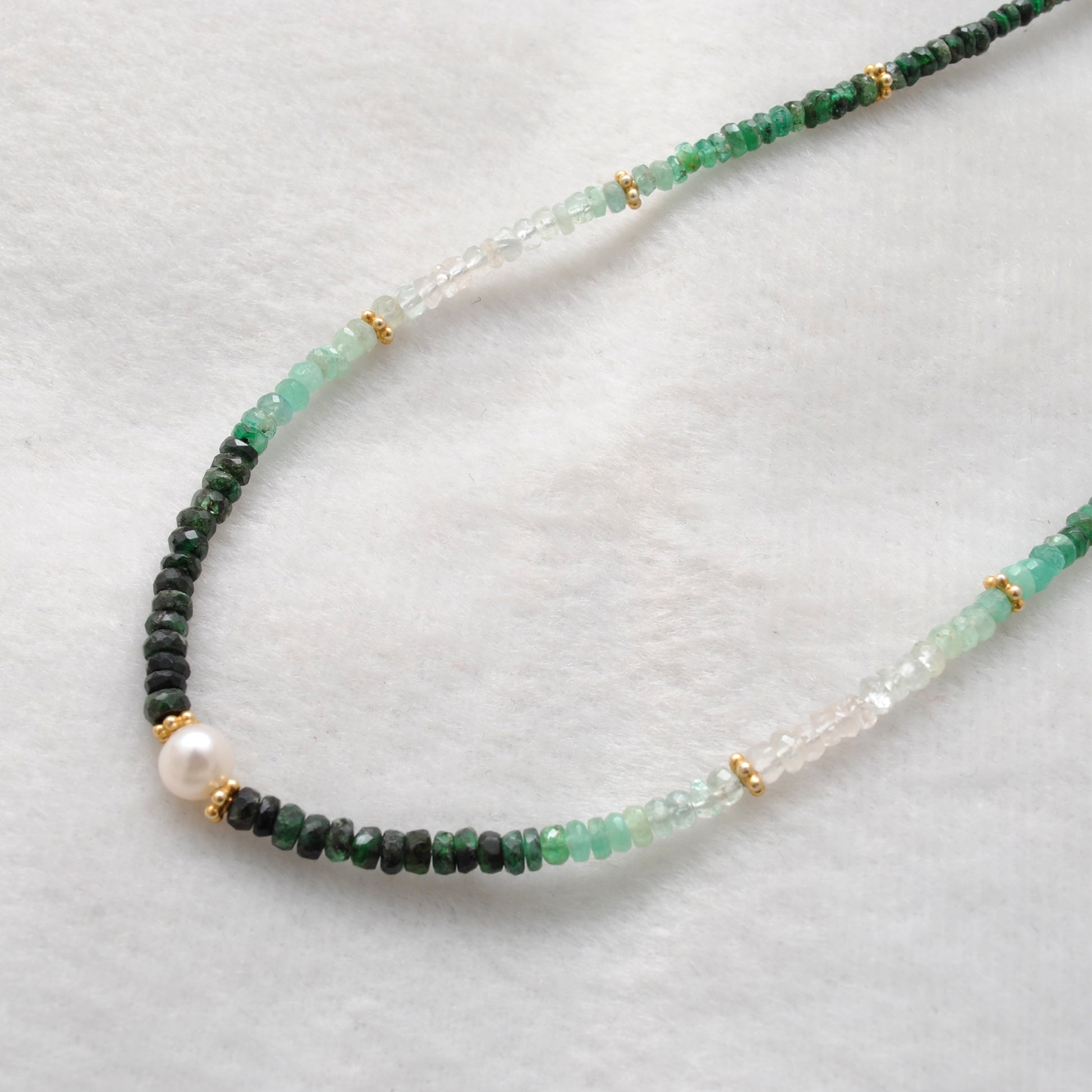 Handmade Shaded Emerald Beaded Necklace - Close-Up Gradient Detail