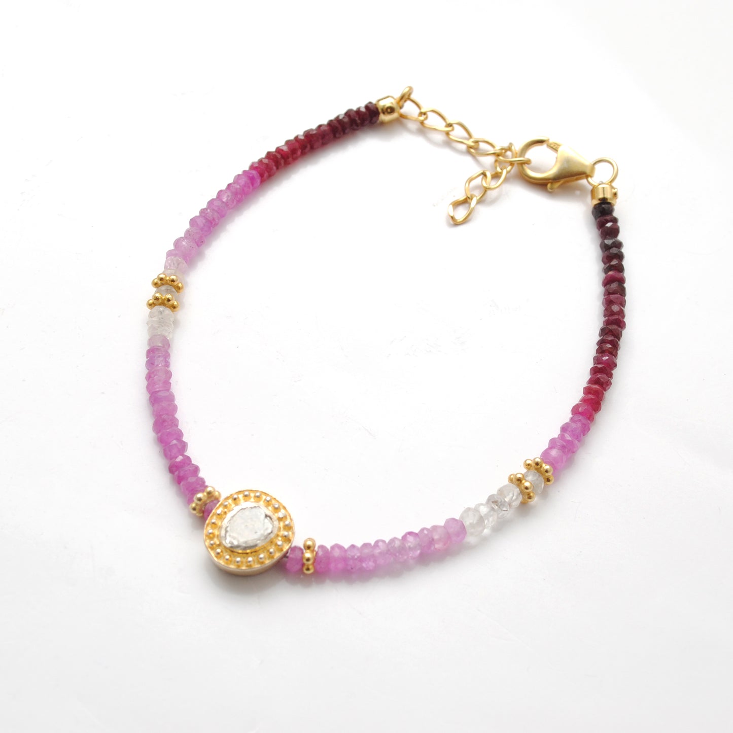 Handmade Shaded Ruby Diamond Bracelet 8 Inch - Close-Up Gradient Detail
