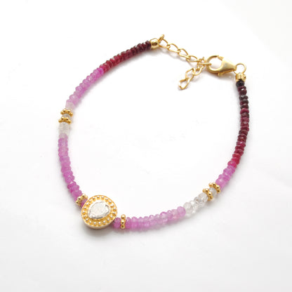 Handmade Shaded Ruby Diamond Bracelet 8 Inch - Close-Up Gradient Detail