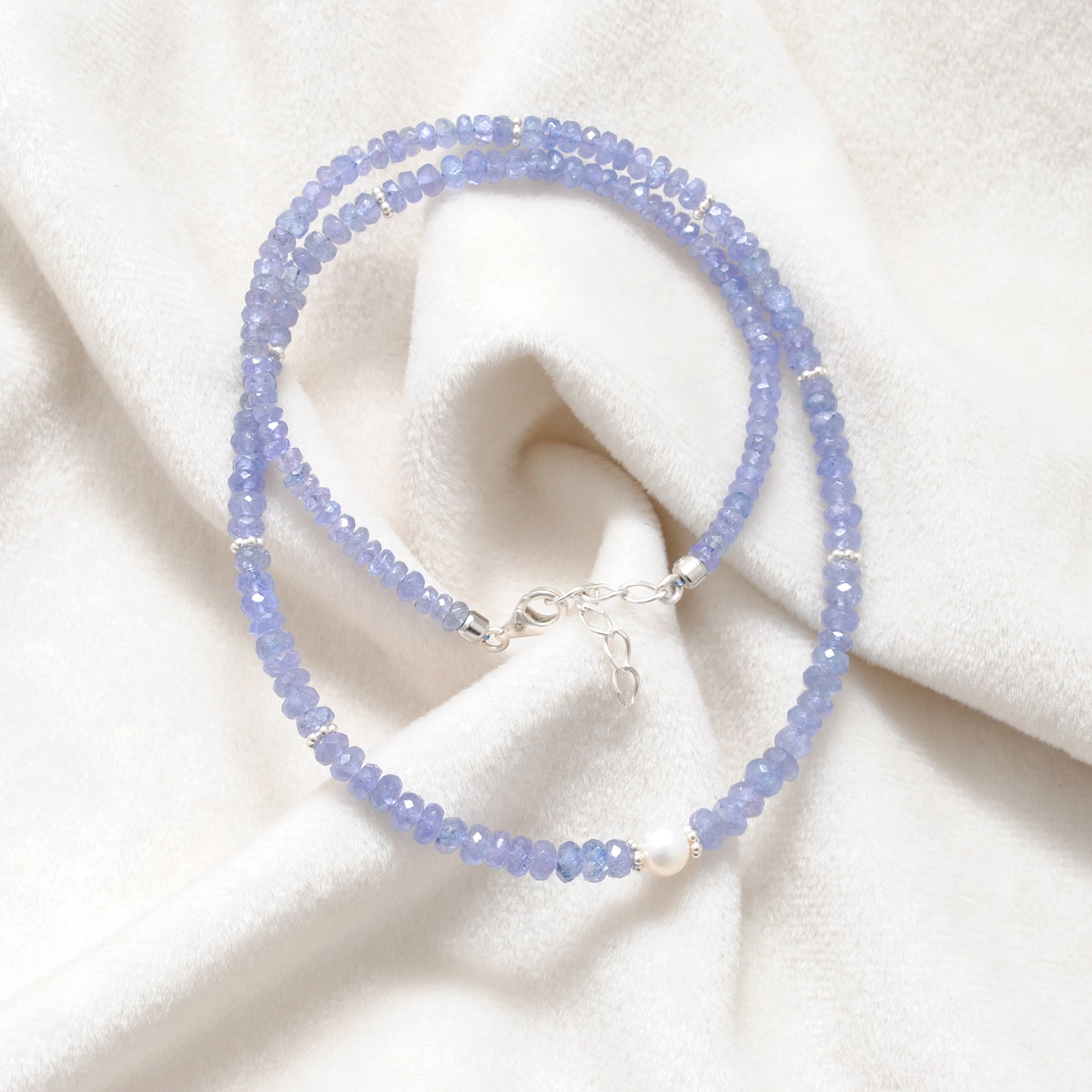 Handmade Tanzanite Pearl Beaded Necklace - Close-Up Bead Detail