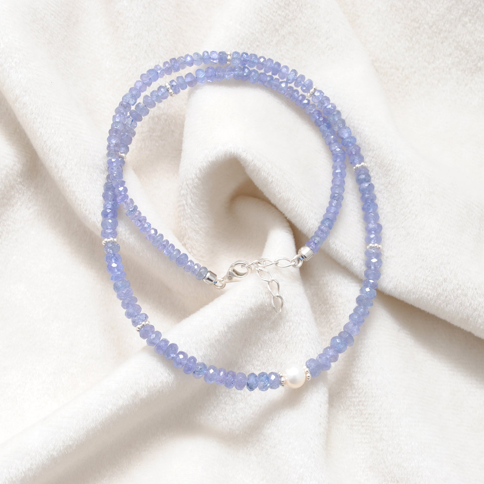 Handmade Tanzanite Pearl Beaded Necklace - Close-Up Bead Detail