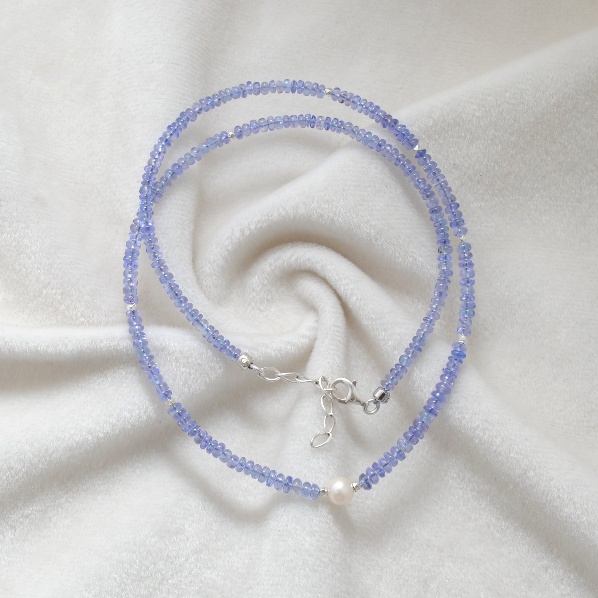 Handmade Tanzanite Pearl Necklace - Lifestyle Styled View