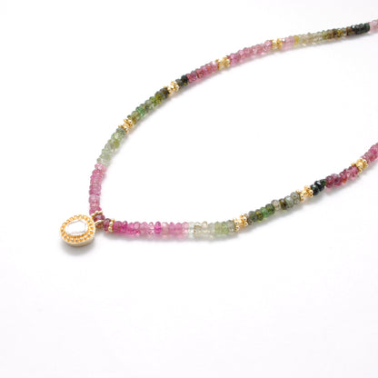 Handmade Tourmaline Beaded Necklace with Diamond Pendant - Close-Up Detail