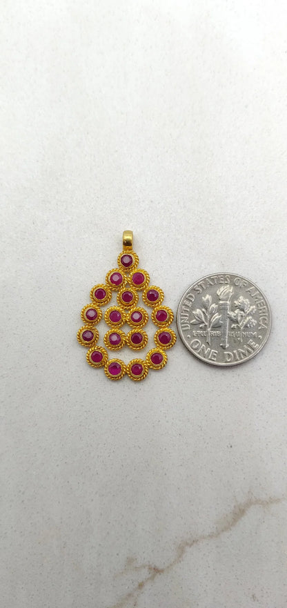 Victorian-Style 18K Solid Gold Hydro Ruby Pendant