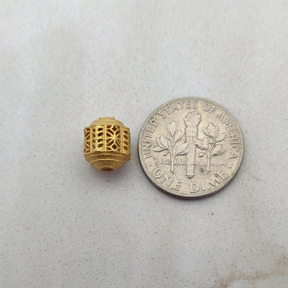 18k Solid Yellow Gold Tube Spacer Fancy Beads 8mm - Kanika Creations