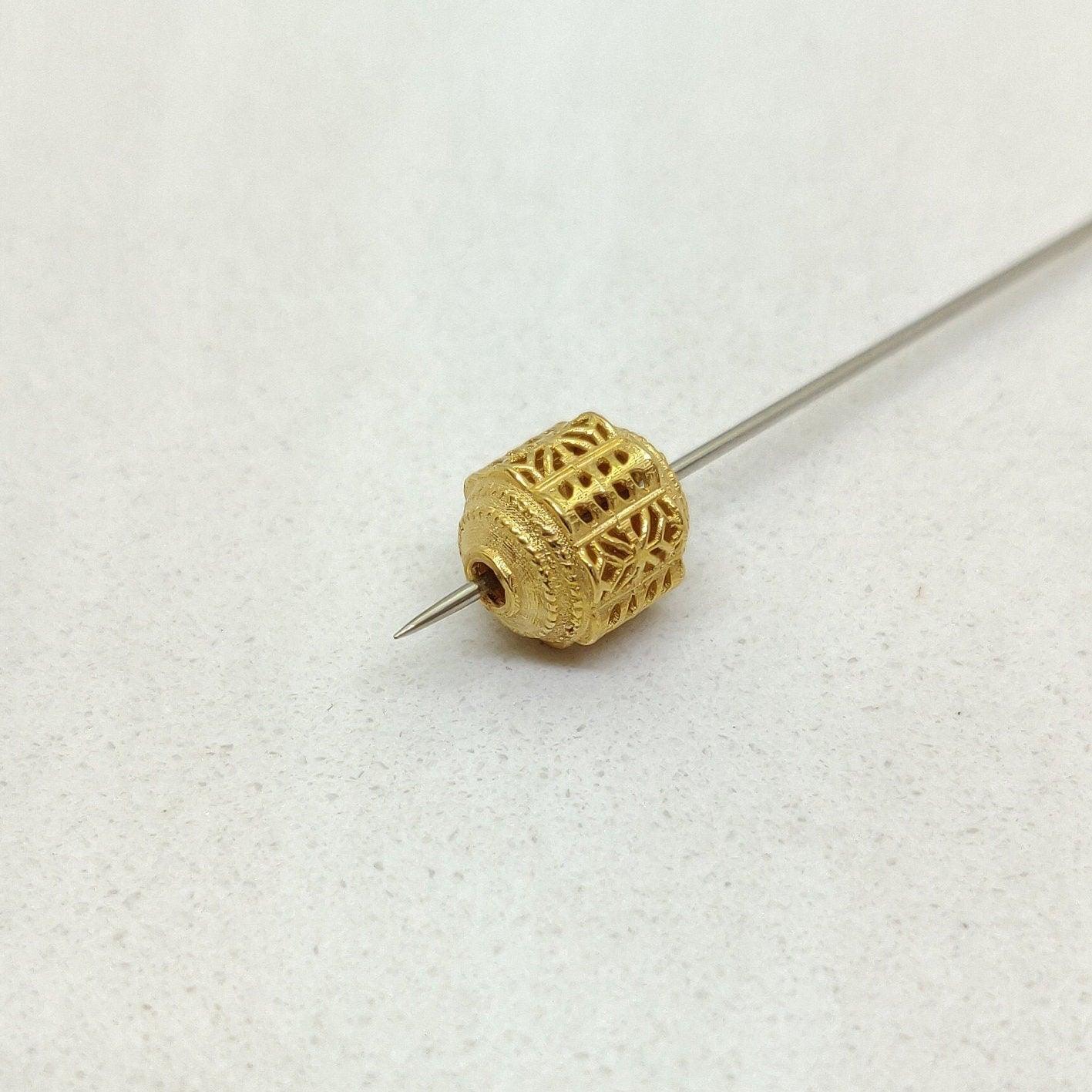 18k Solid Yellow Gold Tube Spacer Fancy Beads 8mm - Kanika Creations