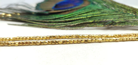 18K Solid Yellow Gold Cube Faceted Spacer Beads Sold as 6 Pcs - Kanika Creations