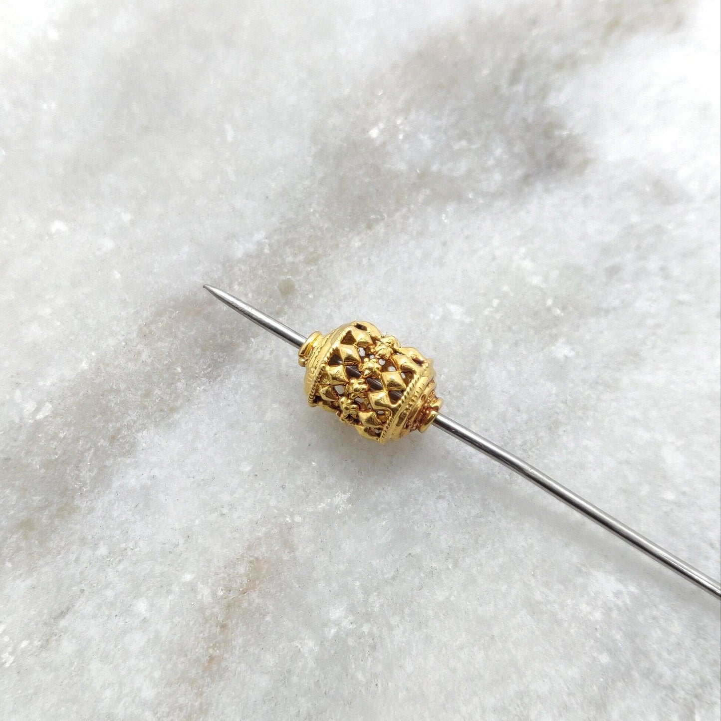 18k Solid Yellow Gold Tube Textured Spacer Beads 8x12mm - Kanika Creations