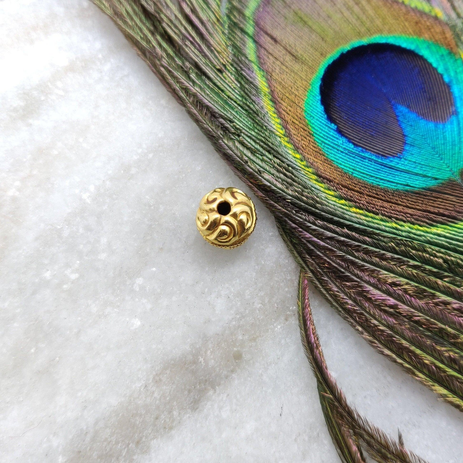 18k Solid Yellow Gold Round Spacer Beads 9mm DIY Crafts - Kanika Creations