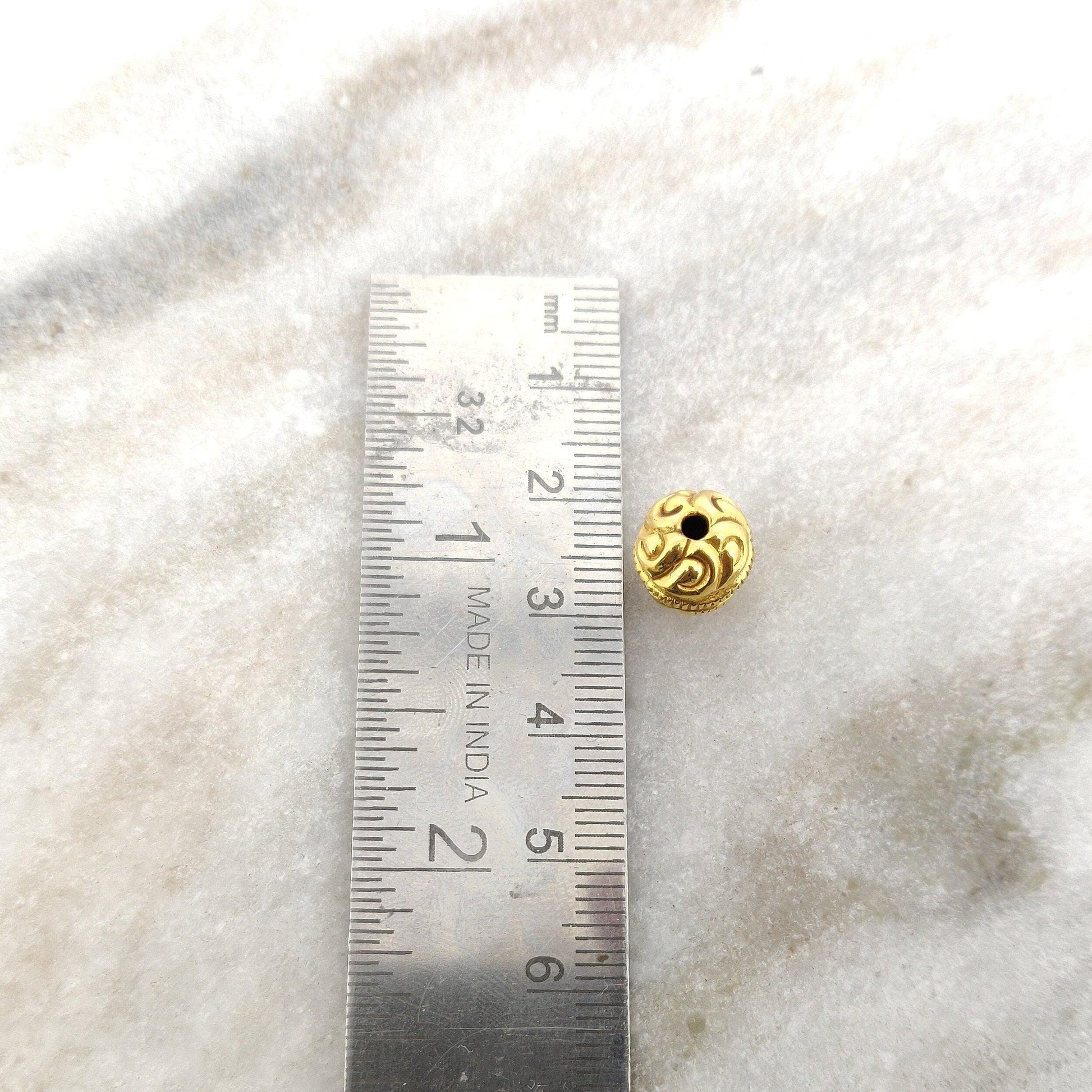 18k Solid Yellow Gold Round Spacer Beads 9mm DIY Crafts - Kanika Creations