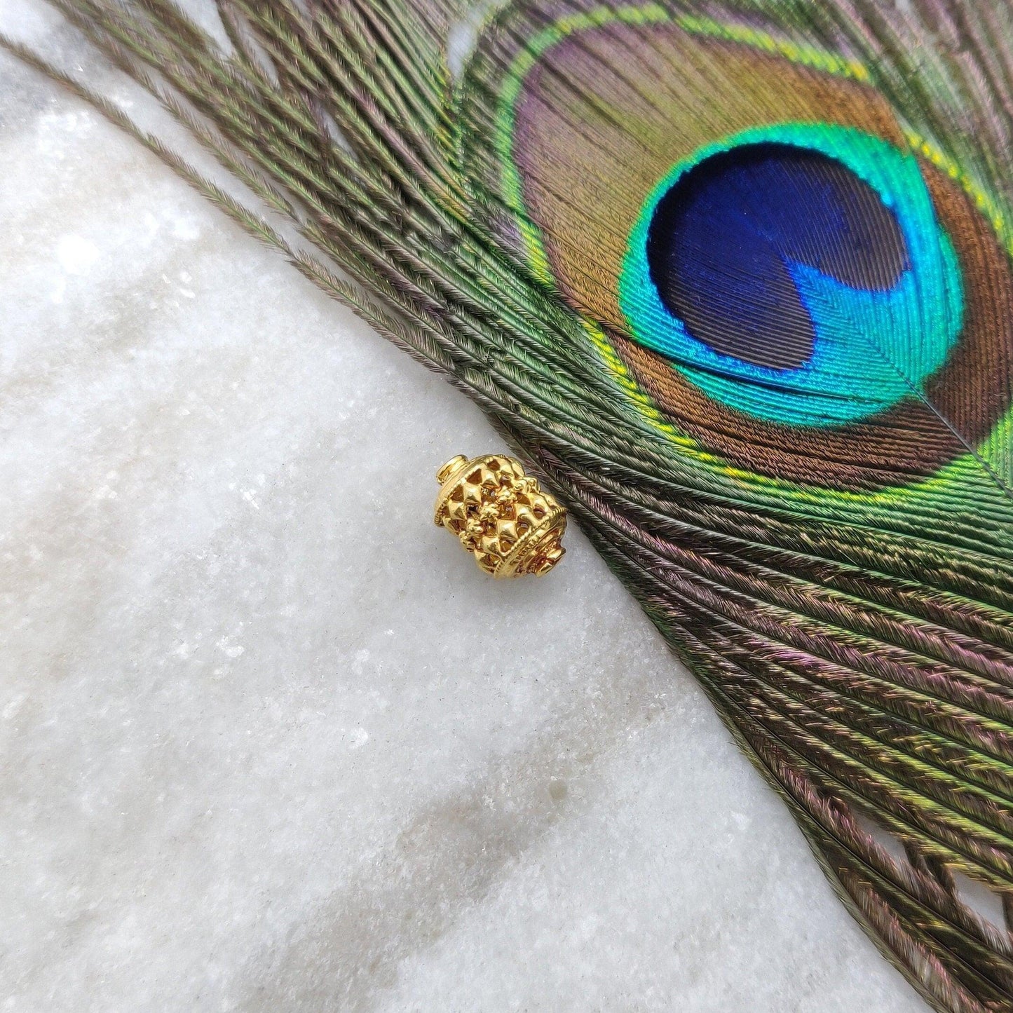 18k Solid Yellow Gold Tube Textured Spacer Beads 8x12mm - Kanika Creations