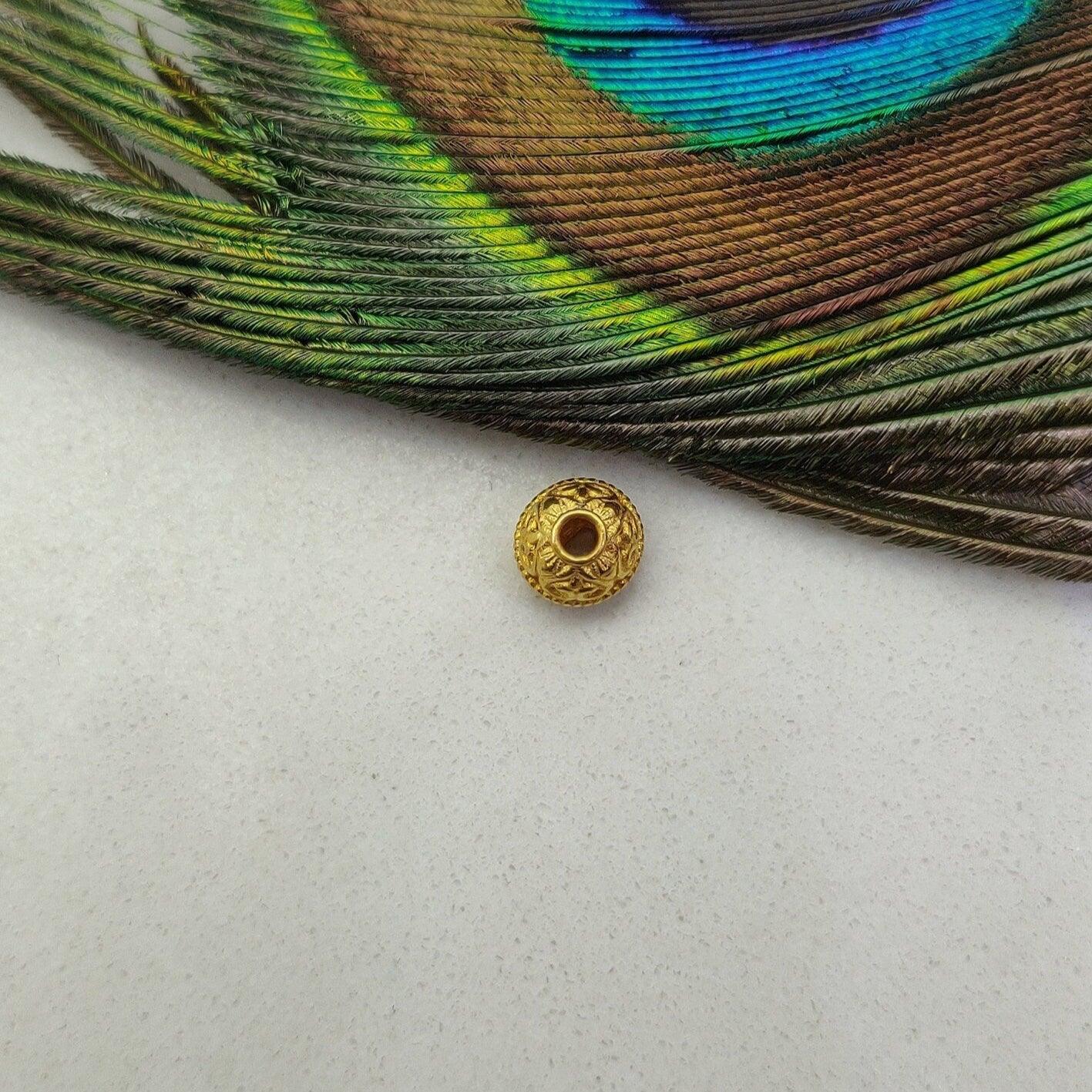 18k Solid Yellow Gold Round Spacer Beads 7x6mm - Kanika Creations