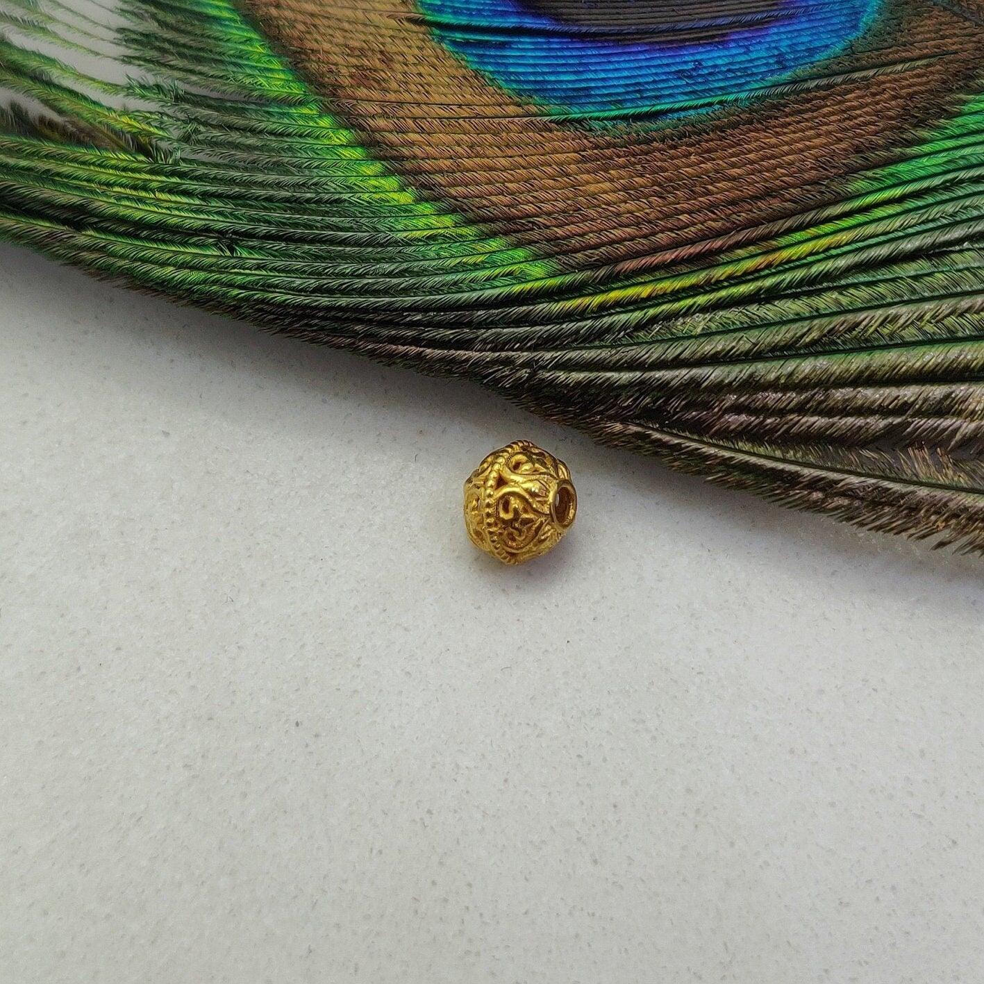 18k Solid Yellow Gold Round Spacer Beads 7x6mm - Kanika Creations
