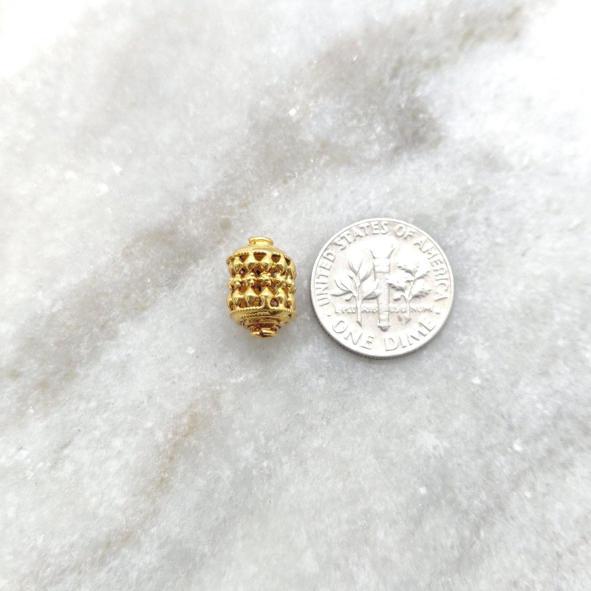 18k Solid Yellow Gold Tube Textured Spacer Beads 8x12mm - Kanika Creations