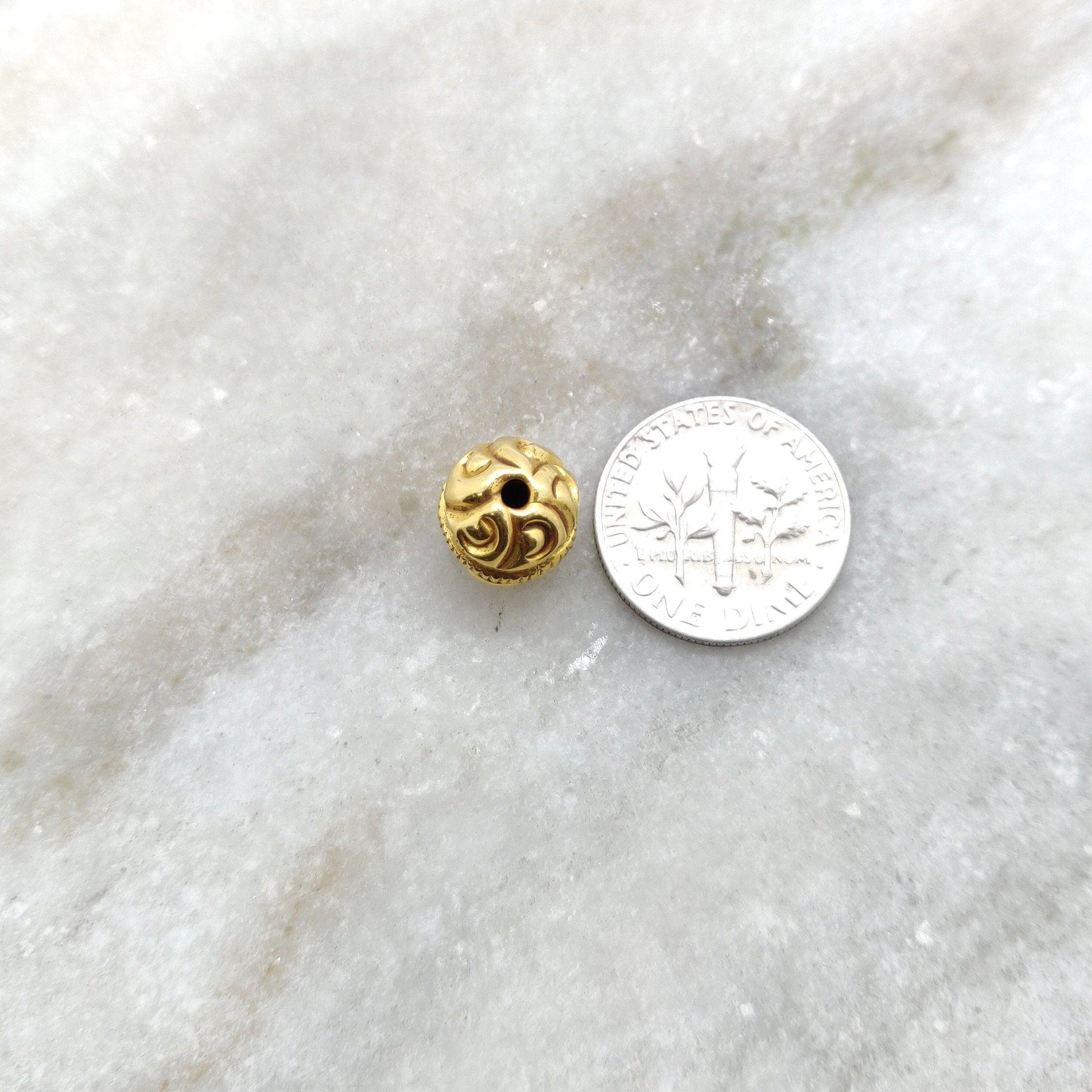 18k Solid Yellow Gold Round Spacer Beads 9mm DIY Crafts - Kanika Creations