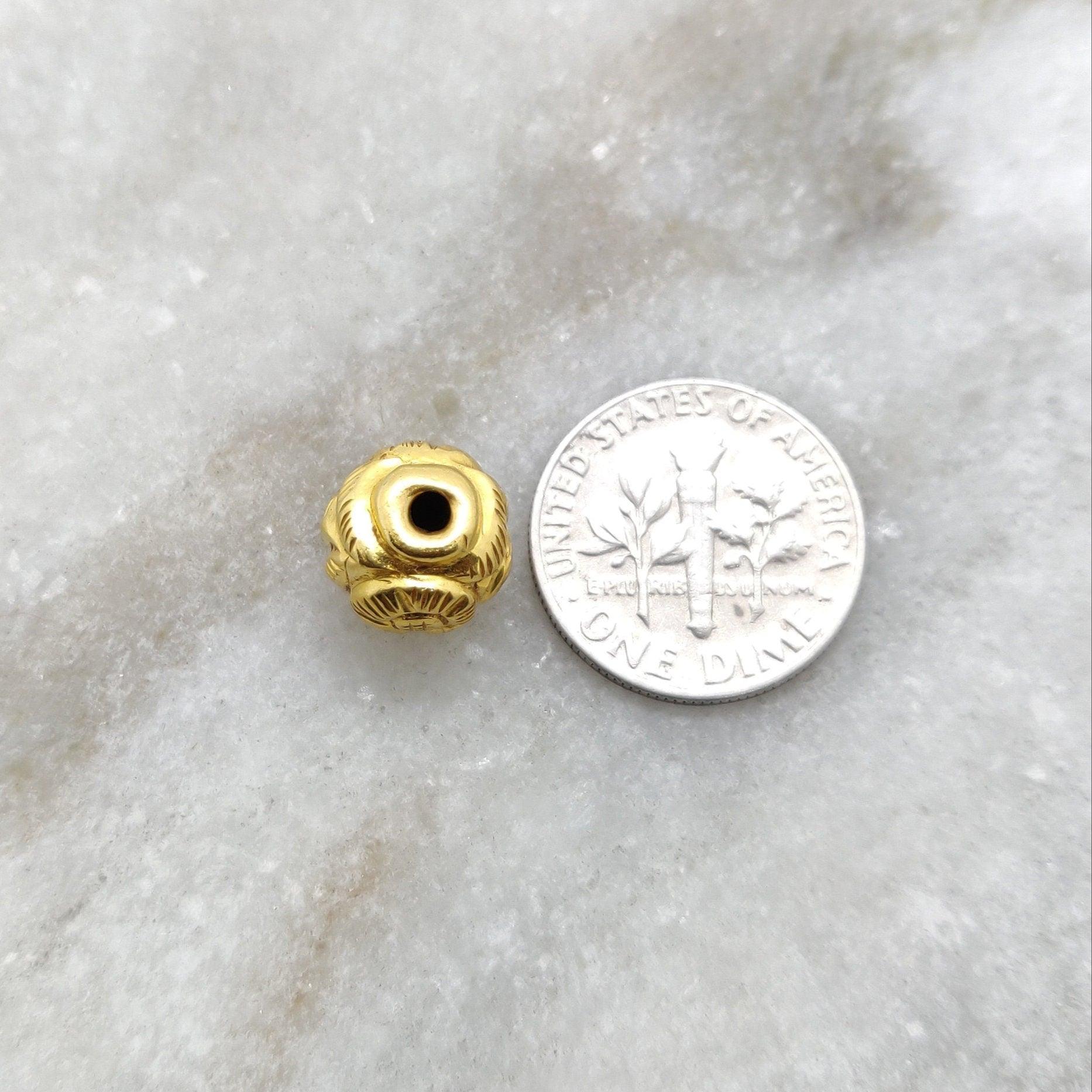 18k Solid Yellow Gold Round Spacer Beads 9x9.5mm - Kanika Creations