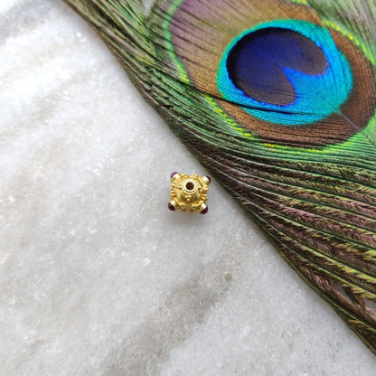 18k Solid Yellow Gold Ruby Round Spacer Beads 7.5mm - Kanika Creations