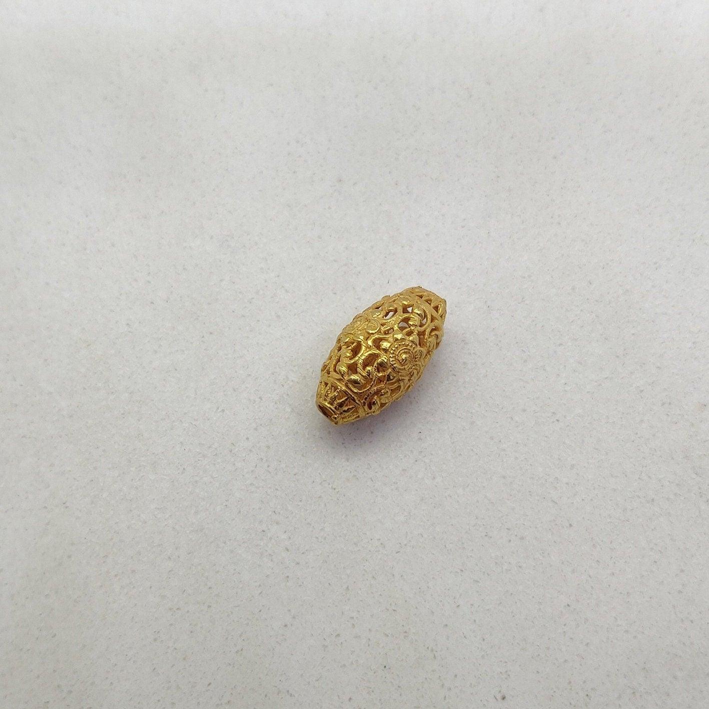 18k Solid Yellow Gold Vintage Oval Spacer Bead 14mm - Kanika Creations