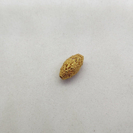 18k Solid Yellow Gold Vintage Oval Spacer Bead 14mm - Kanika Creations