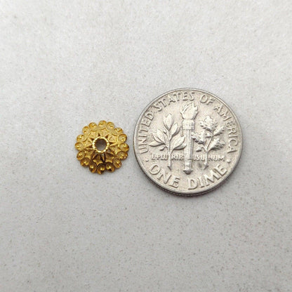 Solid 18k Gold Bead Flower Caps Spacer Charm Supplies - Kanika Creations