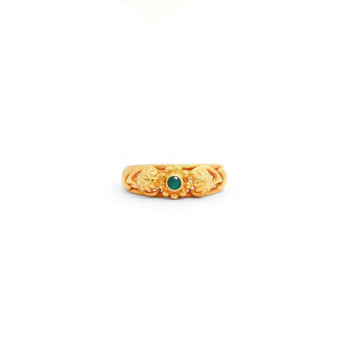 18k Solid Yellow Gold Emerald Vintage Ring 6 US - Kanika Creations