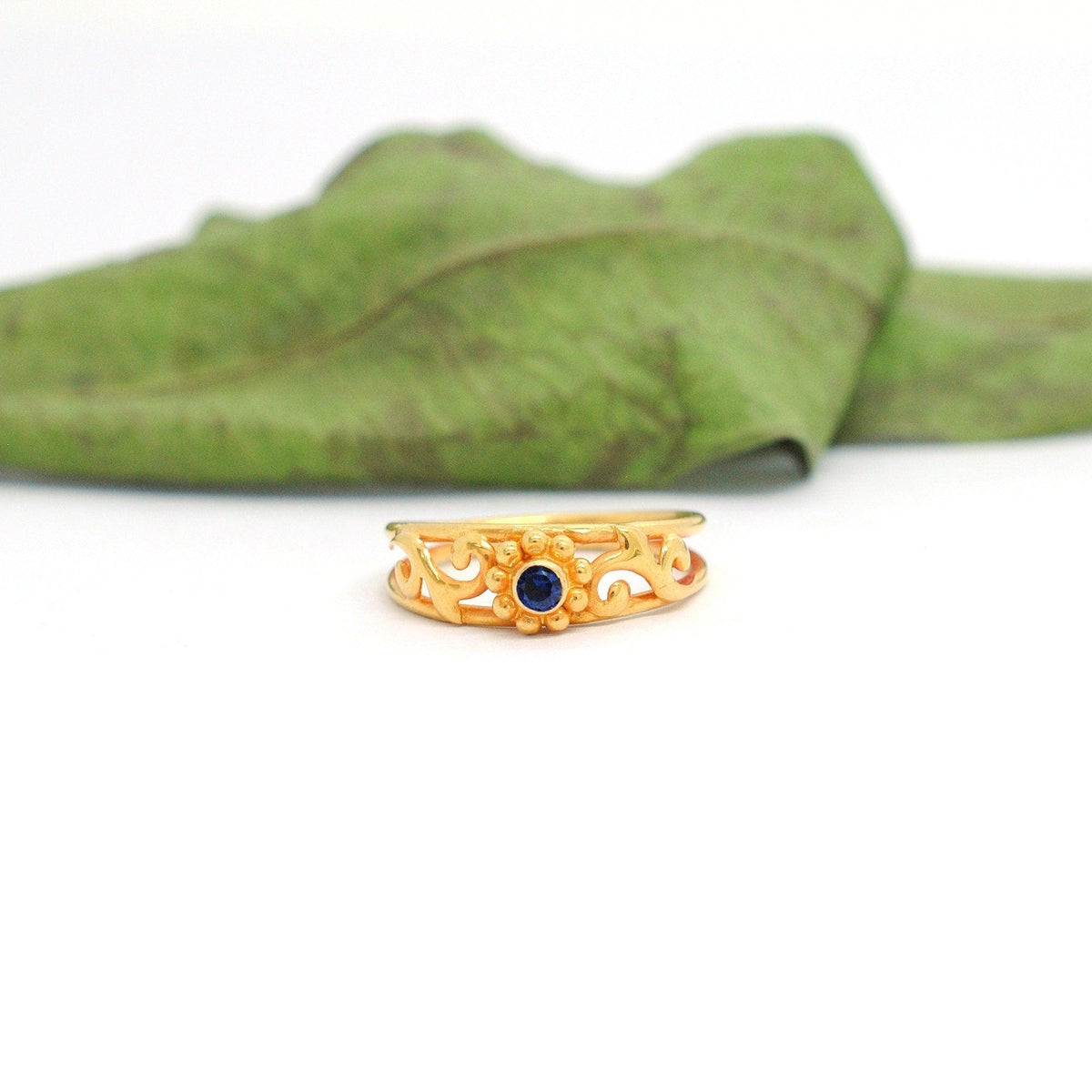 18k Yellow Gold Stone Studded Statement Ring 7 US - Kanika Creations