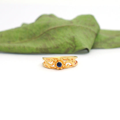 18k Yellow Gold Stone Studded Statement Ring 7 US - Kanika Creations