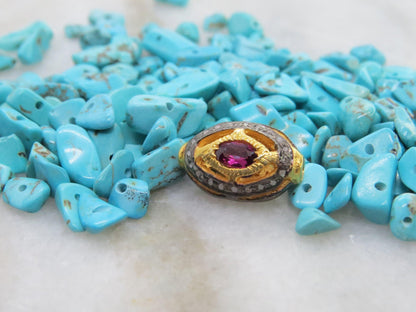925 Sterling Silver Pave Diamond Multi-Gemstone Oval Beads - Kanika Creations