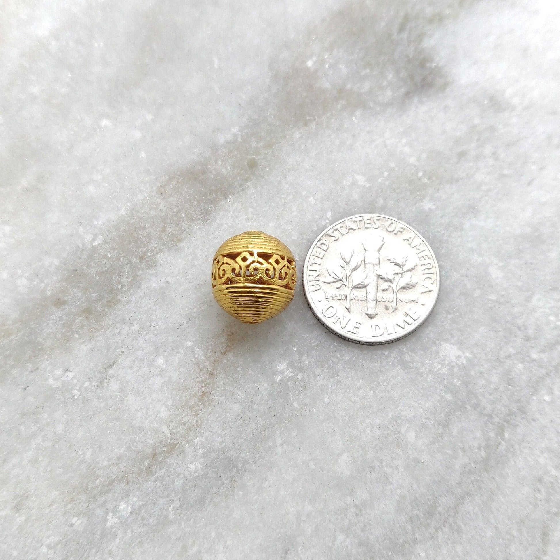 18k Solid Yellow Gold Textured Ball Beads 11mm - Kanika Creations