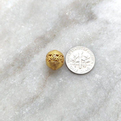 18k Solid Yellow Gold Textured Ball Beads 11mm - Kanika Creations