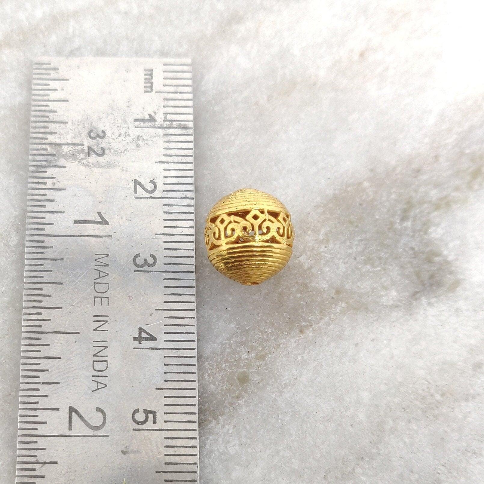 18k Solid Yellow Gold Textured Ball Beads 11mm - Kanika Creations