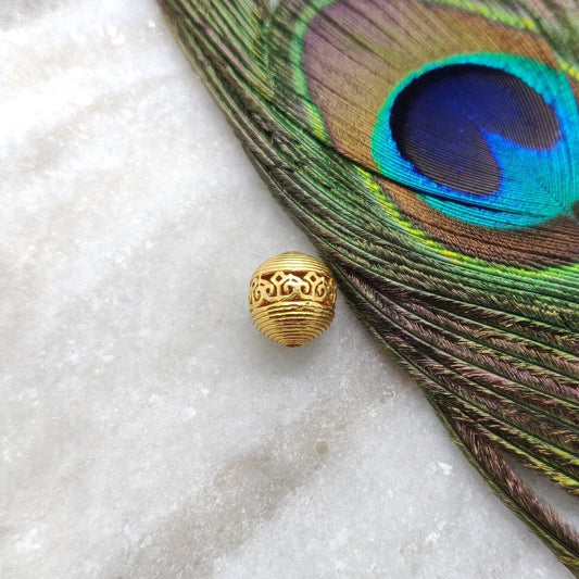 18k Solid Yellow Gold Textured Ball Beads 11mm - Kanika Creations