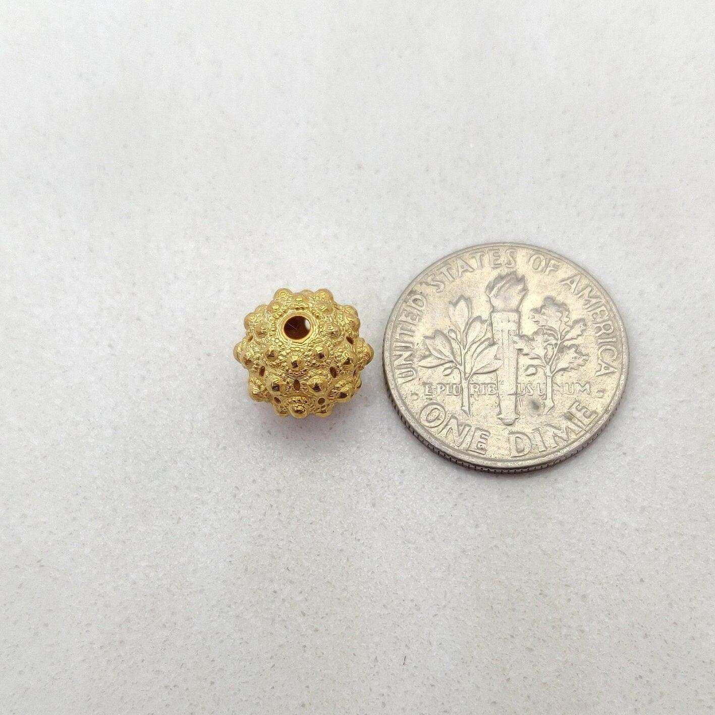 18k Yellow Gold Sphere Fancy Spiky Round Beads 10mm - Kanika Creations