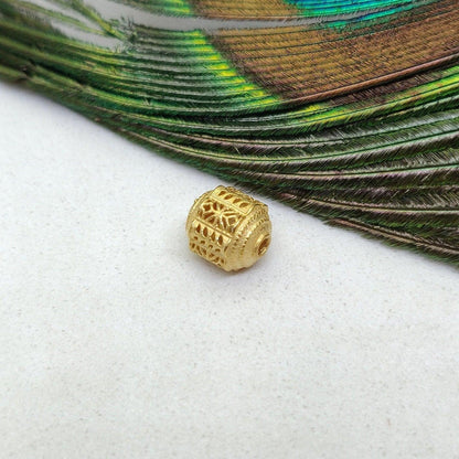18k Solid Yellow Gold Tube Spacer Fancy Beads 8mm - Kanika Creations