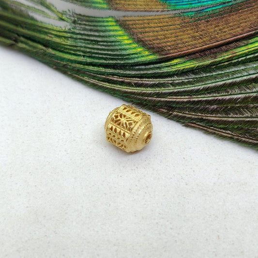 18k Solid Yellow Gold Tube Spacer Fancy Beads 8mm - Kanika Creations