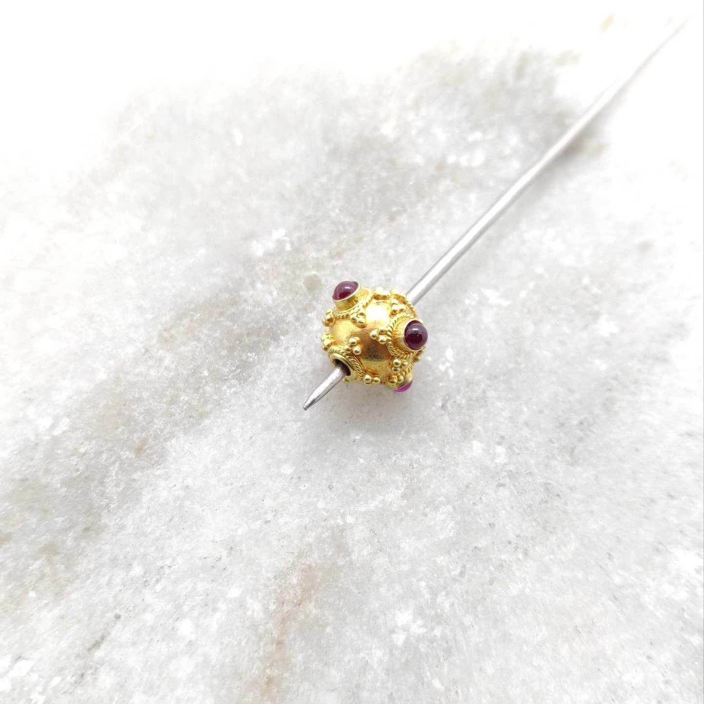 18k Solid Yellow Gold Ruby Round Spacer Beads 7.5mm - Kanika Creations