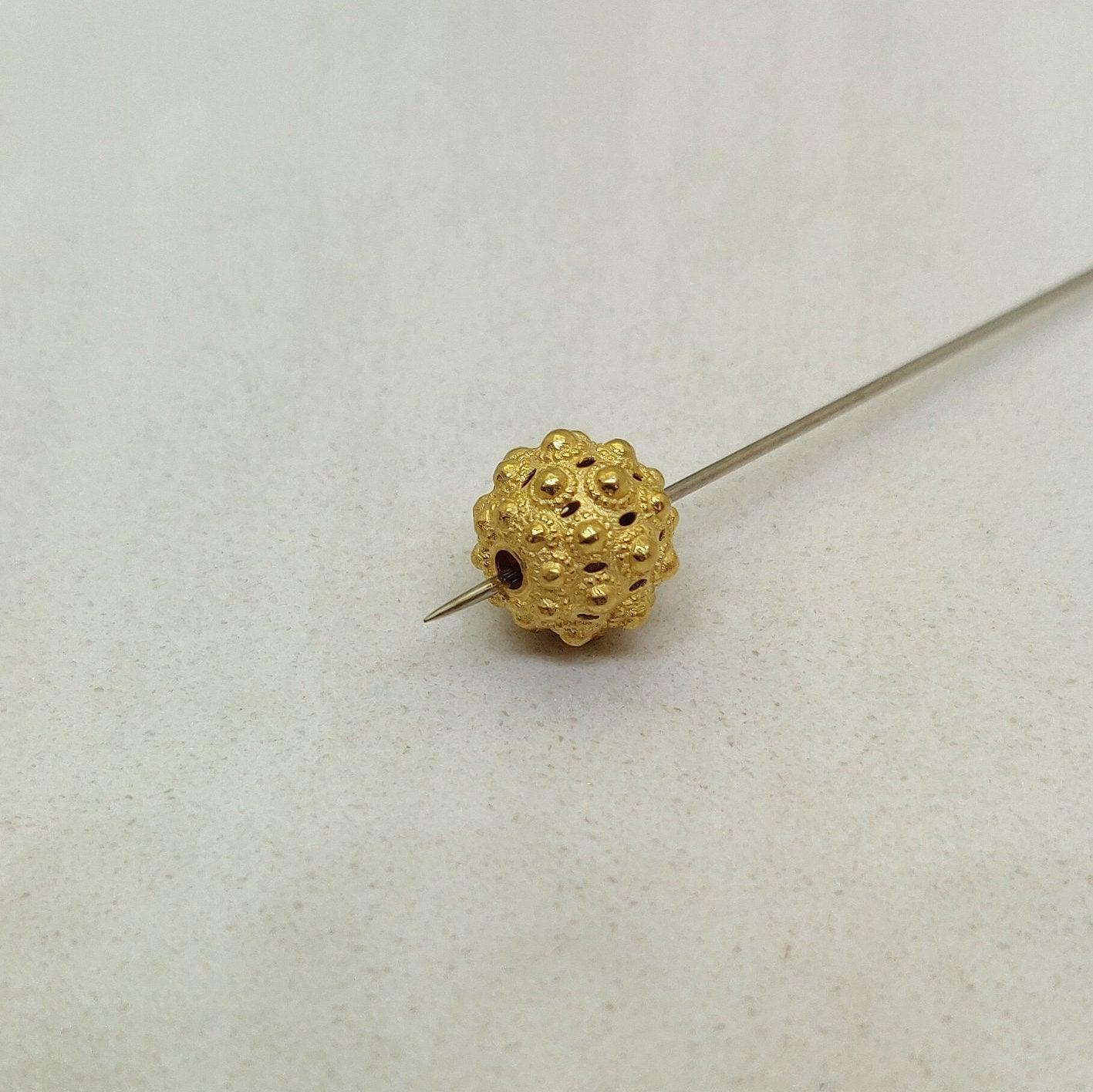 18k Yellow Gold Sphere Fancy Spiky Round Beads 10mm - Kanika Creations