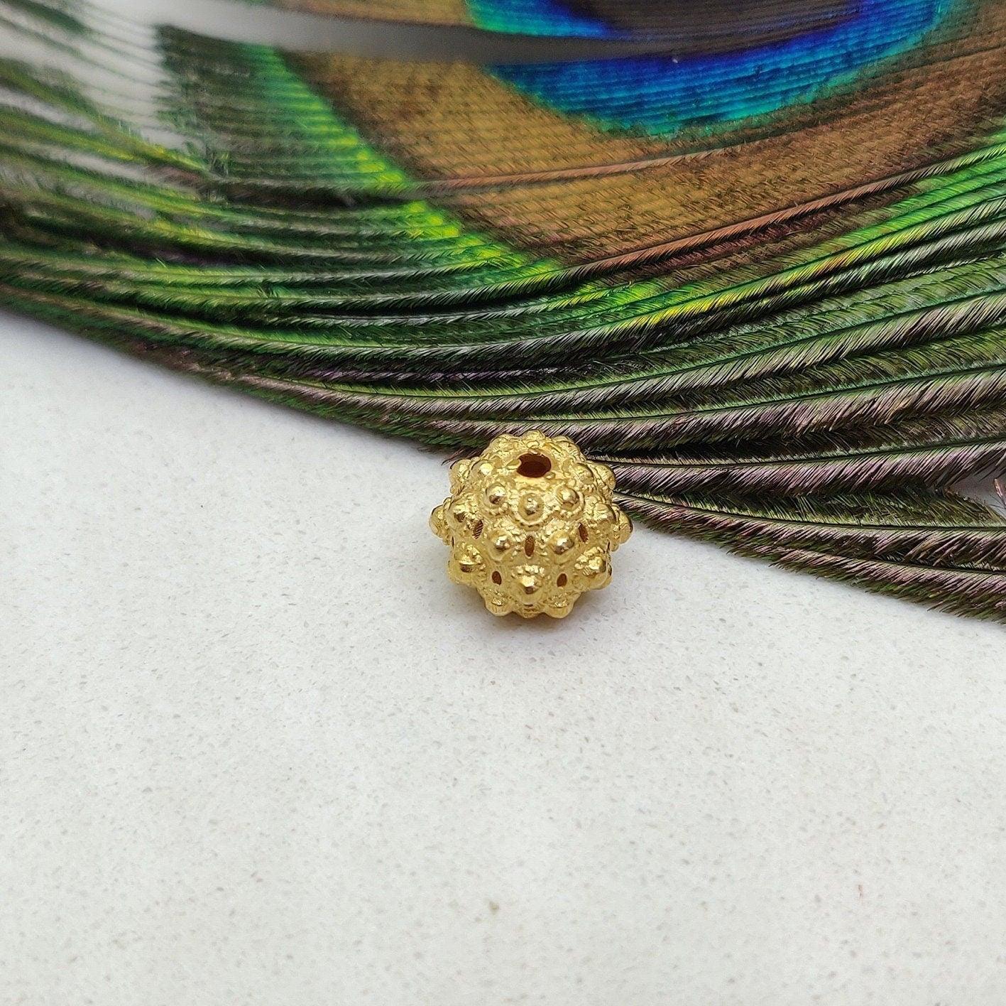 18k Yellow Gold Sphere Fancy Spiky Round Beads 10mm - Kanika Creations